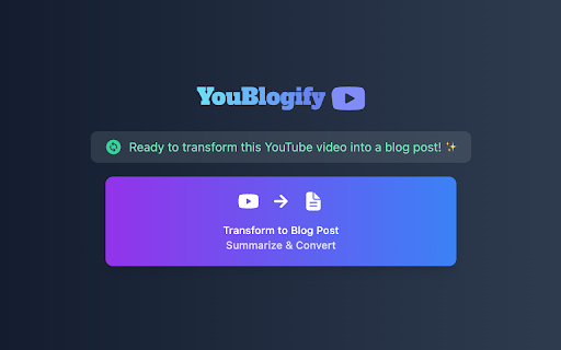 YouBlogify  from Chrome web store to be run with OffiDocs Chromium online