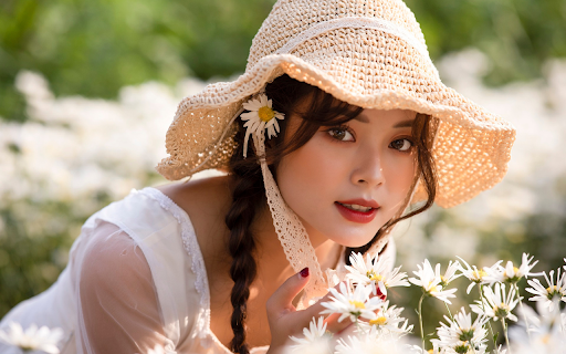 Young girl with chrysanthemums  from Chrome web store to be run with OffiDocs Chromium online