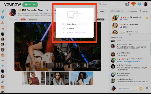 YouNow Screen Share Extension  from Chrome web store to be run with OffiDocs Chromium online