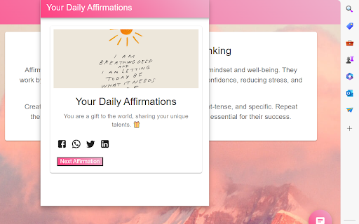 Your Daily Affirmations  from Chrome web store to be run with OffiDocs Chromium online