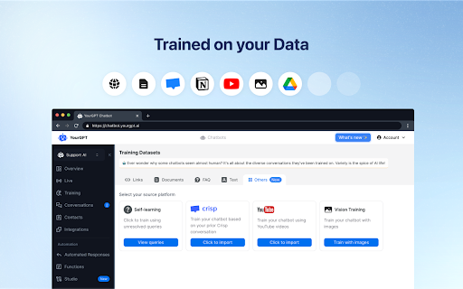 YourGPT AI Build Custom AI Knowledgebase Agent  from Chrome web store to be run with OffiDocs Chromium online