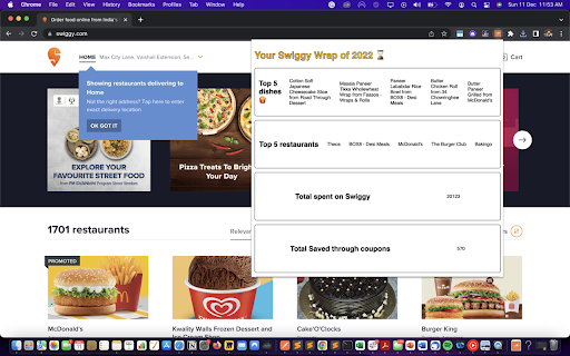 Your last 1 year Swiggy Wrap  from Chrome web store to be run with OffiDocs Chromium online