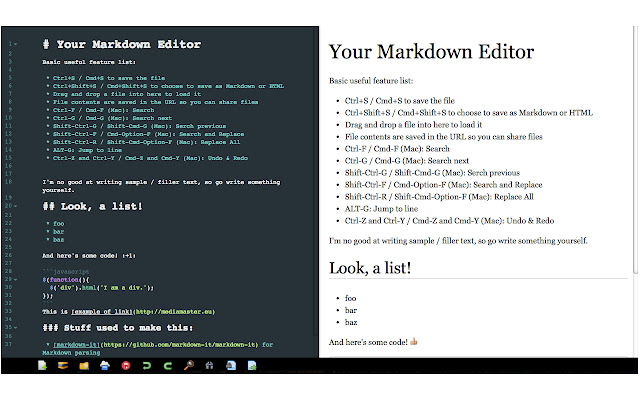 Your Markdown Editor  from Chrome web store to be run with OffiDocs Chromium online