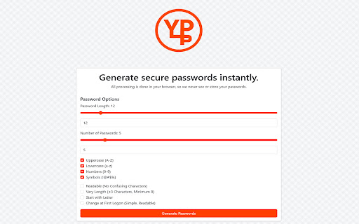 YourPasswd.Com Secure Password Generator  from Chrome web store to be run with OffiDocs Chromium online