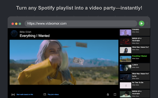 Your Spotify Playlists in Music Videos  from Chrome web store to be run with OffiDocs Chromium online
