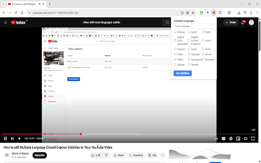 YouSub  from Chrome web store to be run with OffiDocs Chromium online