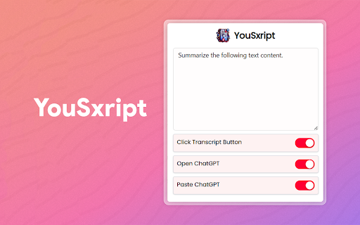 YouSxript  from Chrome web store to be run with OffiDocs Chromium online