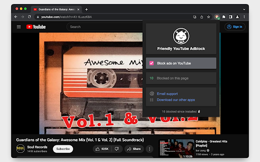YouTube Adblock by Friendly  from Chrome web store to be run with OffiDocs Chromium online