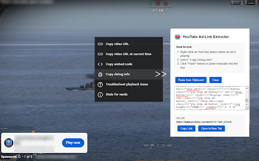 YouTube Ad Link Extractor  from Chrome web store to be run with OffiDocs Chromium online
