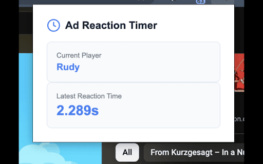 YouTube Ad Reaction Timer  from Chrome web store to be run with OffiDocs Chromium online