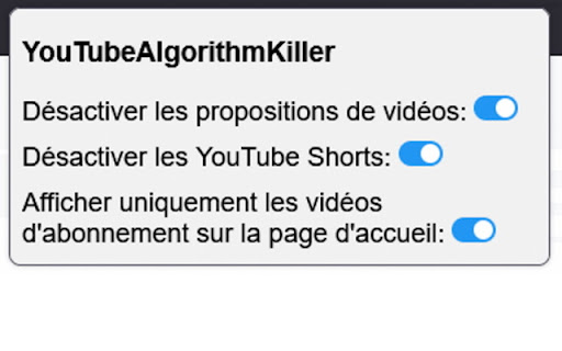 YoutubeAlgorithmKiller  from Chrome web store to be run with OffiDocs Chromium online