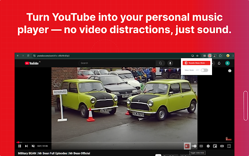 YouTube Audio Mode – Distraction Free Listening  from Chrome web store to be run with OffiDocs Chromium online