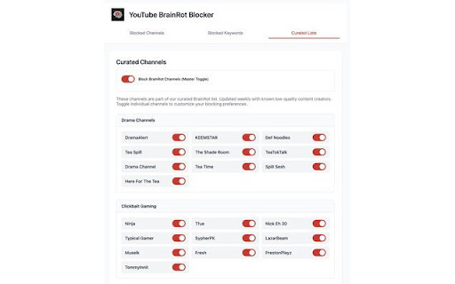 YouTube Blocker Advanced Content filtering for YouTube  from Chrome web store to be run with OffiDocs Chromium online