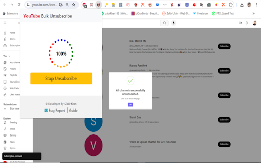 YouTube Bulk Unsubscribe  from Chrome web store to be run with OffiDocs Chromium online