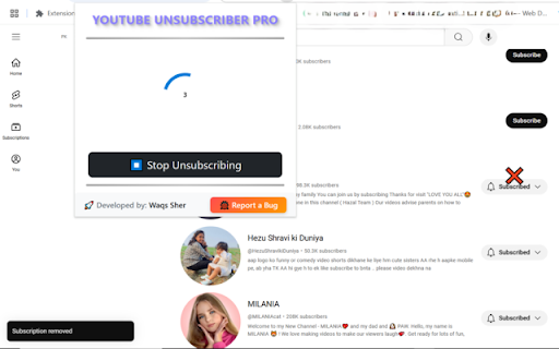 YouTube Bulk Unsubscribe Pro  from Chrome web store to be run with OffiDocs Chromium online