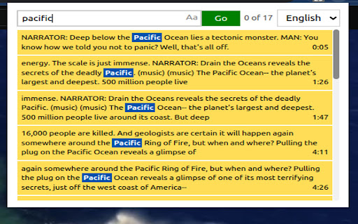 Youtube Caption Search  from Chrome web store to be run with OffiDocs Chromium online