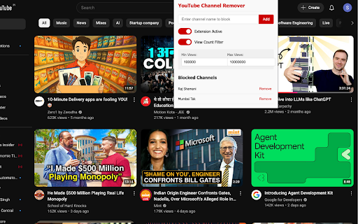 YouTube Channel Remover  from Chrome web store to be run with OffiDocs Chromium online