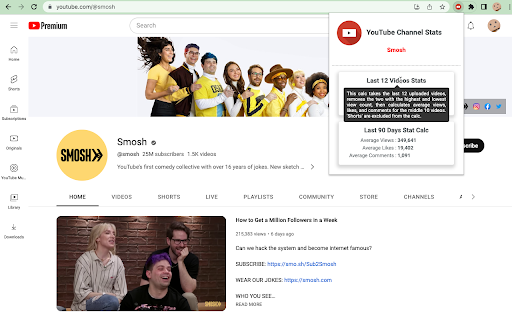 YouTube Channel Stats  from Chrome web store to be run with OffiDocs Chromium online