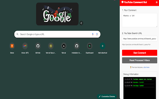 YouTube Comment Bot  from Chrome web store to be run with OffiDocs Chromium online