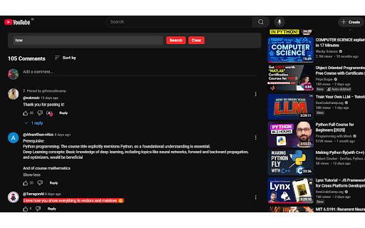 YouTube Comment Search  from Chrome web store to be run with OffiDocs Chromium online