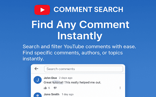 YouTube Comment Search  Filter  from Chrome web store to be run with OffiDocs Chromium online