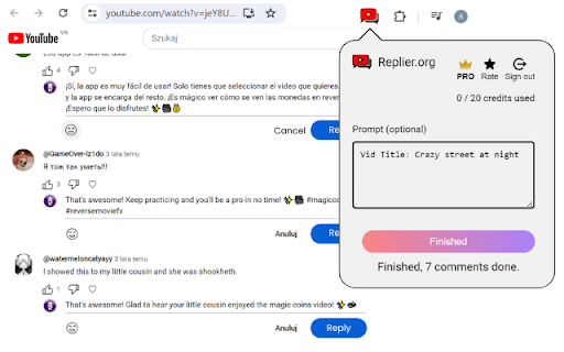Youtube comments responder  from Chrome web store to be run with OffiDocs Chromium online