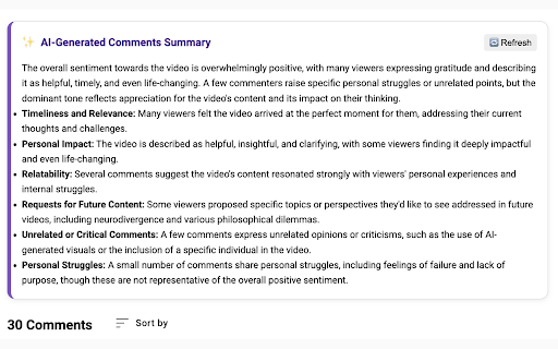 YouTube Comment Summarizer  from Chrome web store to be run with OffiDocs Chromium online