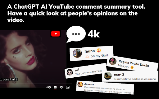 YouTube Comment Summary with ChatGPT OpenAI  from Chrome web store to be run with OffiDocs Chromium online