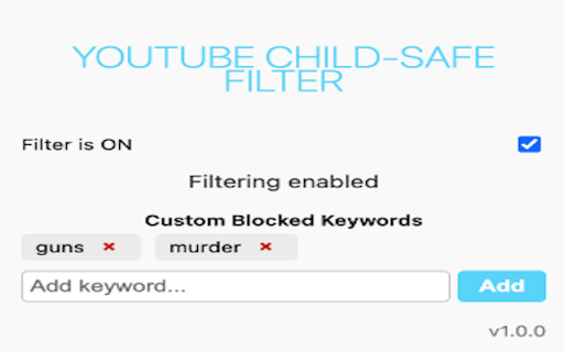 Youtube Content Filter  from Chrome web store to be run with OffiDocs Chromium online
