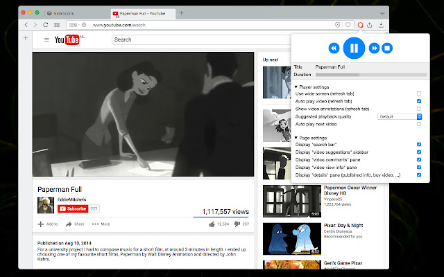 YouTube Control Center  from Chrome web store to be run with OffiDocs Chromium online