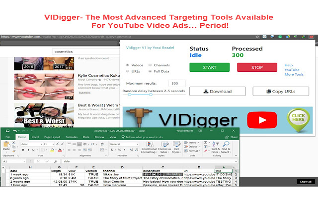 Youtube crawler  from Chrome web store to be run with OffiDocs Chromium online