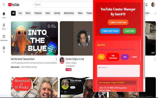 YouTube Creator Manager  from Chrome web store to be run with OffiDocs Chromium online