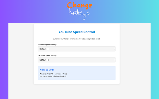 Youtube Custom Speed Control  from Chrome web store to be run with OffiDocs Chromium online