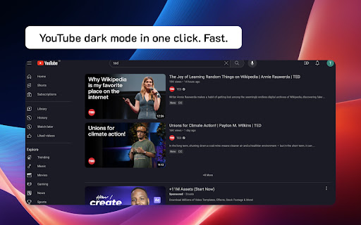 YouTube Dark Mode  from Chrome web store to be run with OffiDocs Chromium online