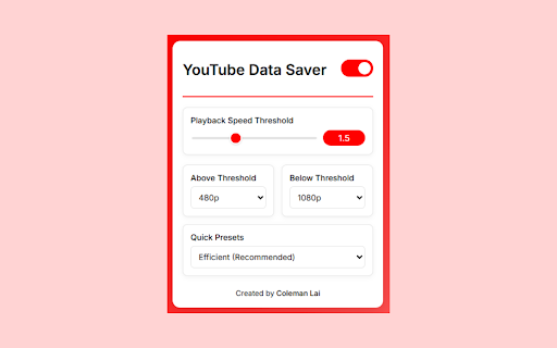 YouTube Data Saver  from Chrome web store to be run with OffiDocs Chromium online