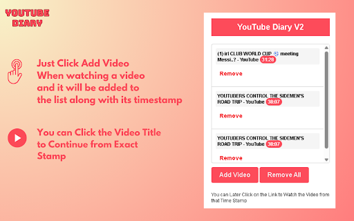 YouTube Diary  from Chrome web store to be run with OffiDocs Chromium online