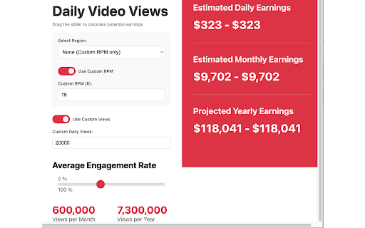 YouTube Earnings Calculator  from Chrome web store to be run with OffiDocs Chromium online