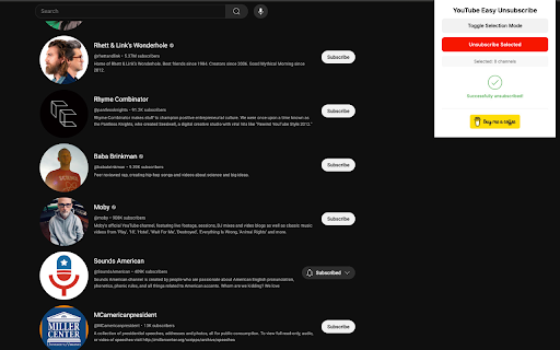 YouTube Easy Unsubscribe  from Chrome web store to be run with OffiDocs Chromium online