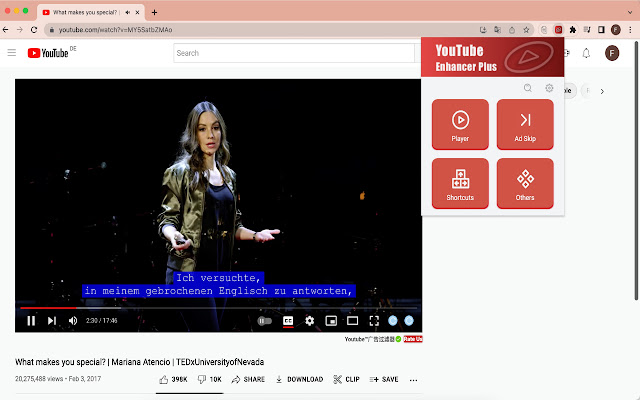YouTube™ Enhancer Plus  from Chrome web store to be run with OffiDocs Chromium online