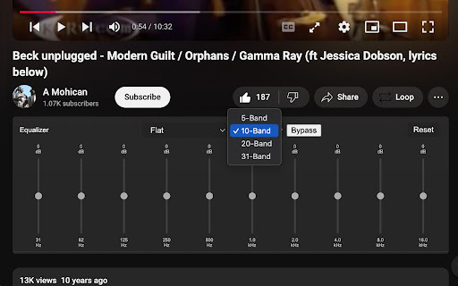 YouTube EQ (Equalizer)  from Chrome web store to be run with OffiDocs Chromium online