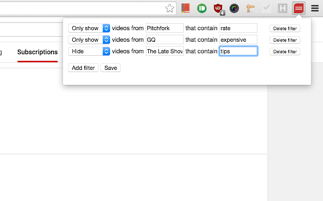 YouTube: Filter Subscriptions  from Chrome web store to be run with OffiDocs Chromium online
