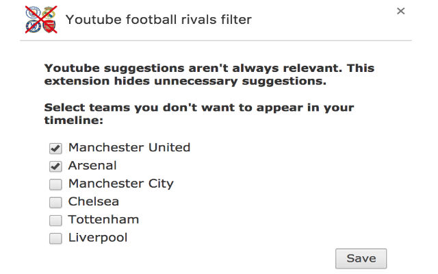 Youtube football rivals filter  from Chrome web store to be run with OffiDocs Chromium online