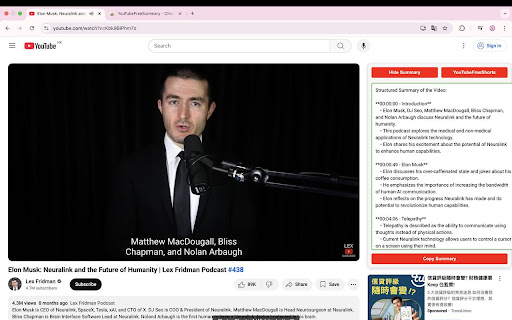 YouTubeFreeSummary  from Chrome web store to be run with OffiDocs Chromium online
