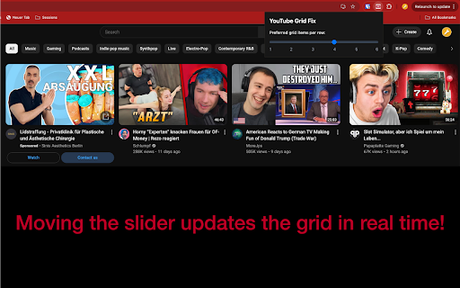 YouTube Grid Fix  from Chrome web store to be run with OffiDocs Chromium online