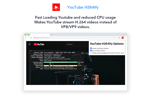YouTube H264ify  from Chrome web store to be run with OffiDocs Chromium online
