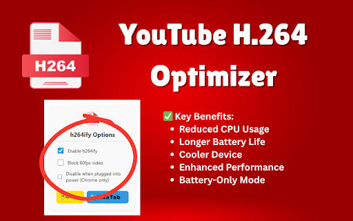 YouTube H.264 Optimizer  from Chrome web store to be run with OffiDocs Chromium online