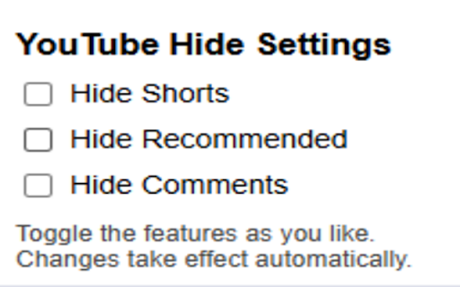 YouTube Hide (Advanced)  from Chrome web store to be run with OffiDocs Chromium online
