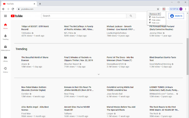 Youtube Hider  from Chrome web store to be run with OffiDocs Chromium online