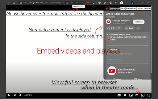YouTube Immersive  from Chrome web store to be run with OffiDocs Chromium online