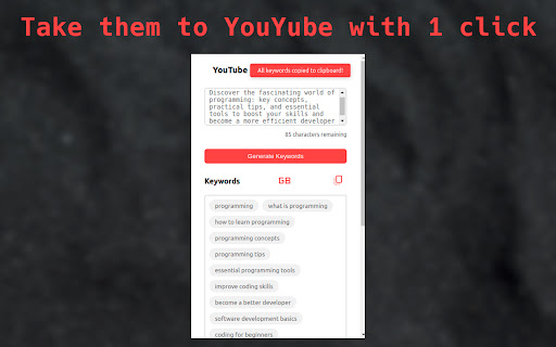 YouTube K(AI)words Generator  from Chrome web store to be run with OffiDocs Chromium online